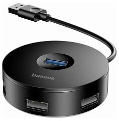 Переходник BASEUS Round Box, Разветвитель, USB - 1xUSB3.0  3xUSB2.0, 25 см, черный